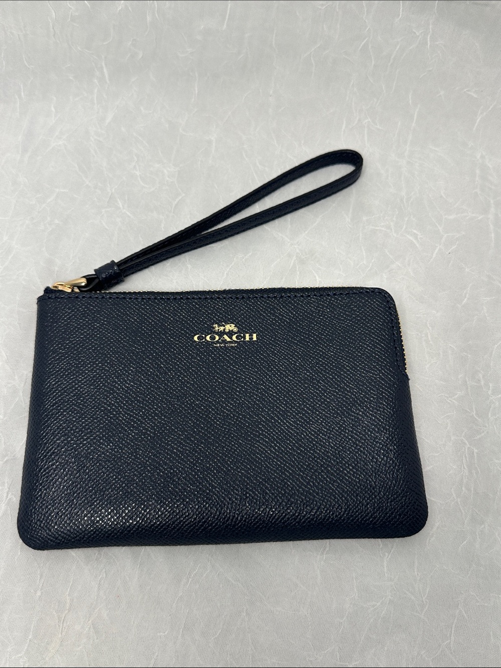 Coach Midnight Blue Leather Zip Wristlet with Gold Logo